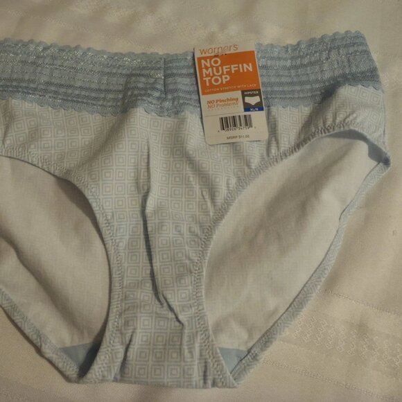Warner's XL 8 No Muffin Top Cotton Stretch with Lace Hipster Panty NWT RU1091P - Picture 1 of 3